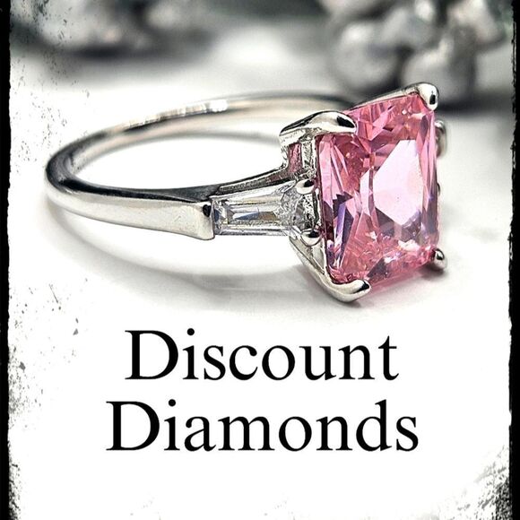 Pink & White Sapphire Ring Jewelry - Pink Princess Cut Sapphire Ring on 925 Sterling Silver - Women's Jewelry